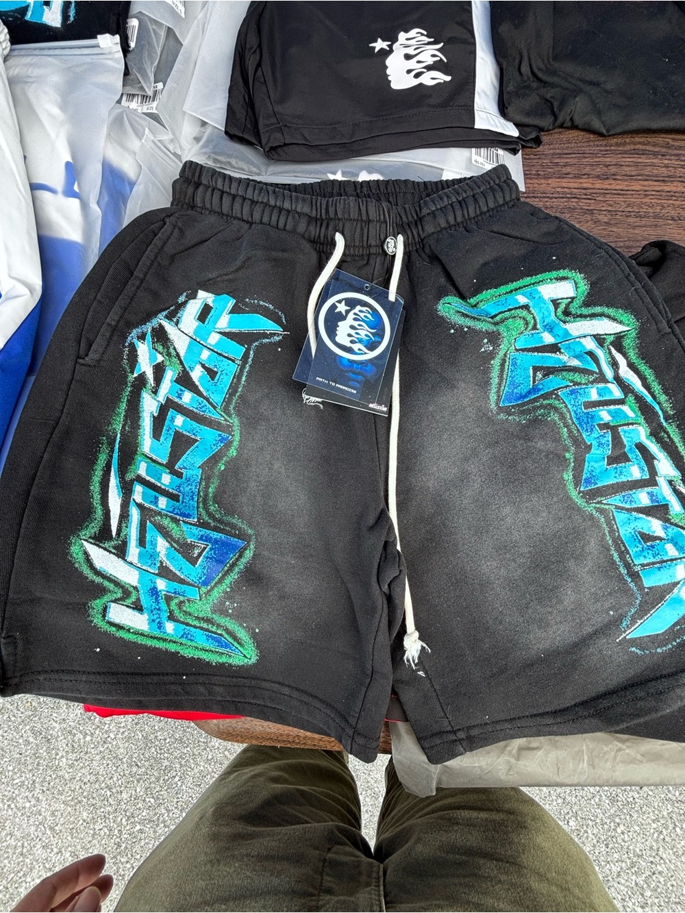 Men's Black Graphic Athletic Shorts with Teal Accent hell star NFC scanner